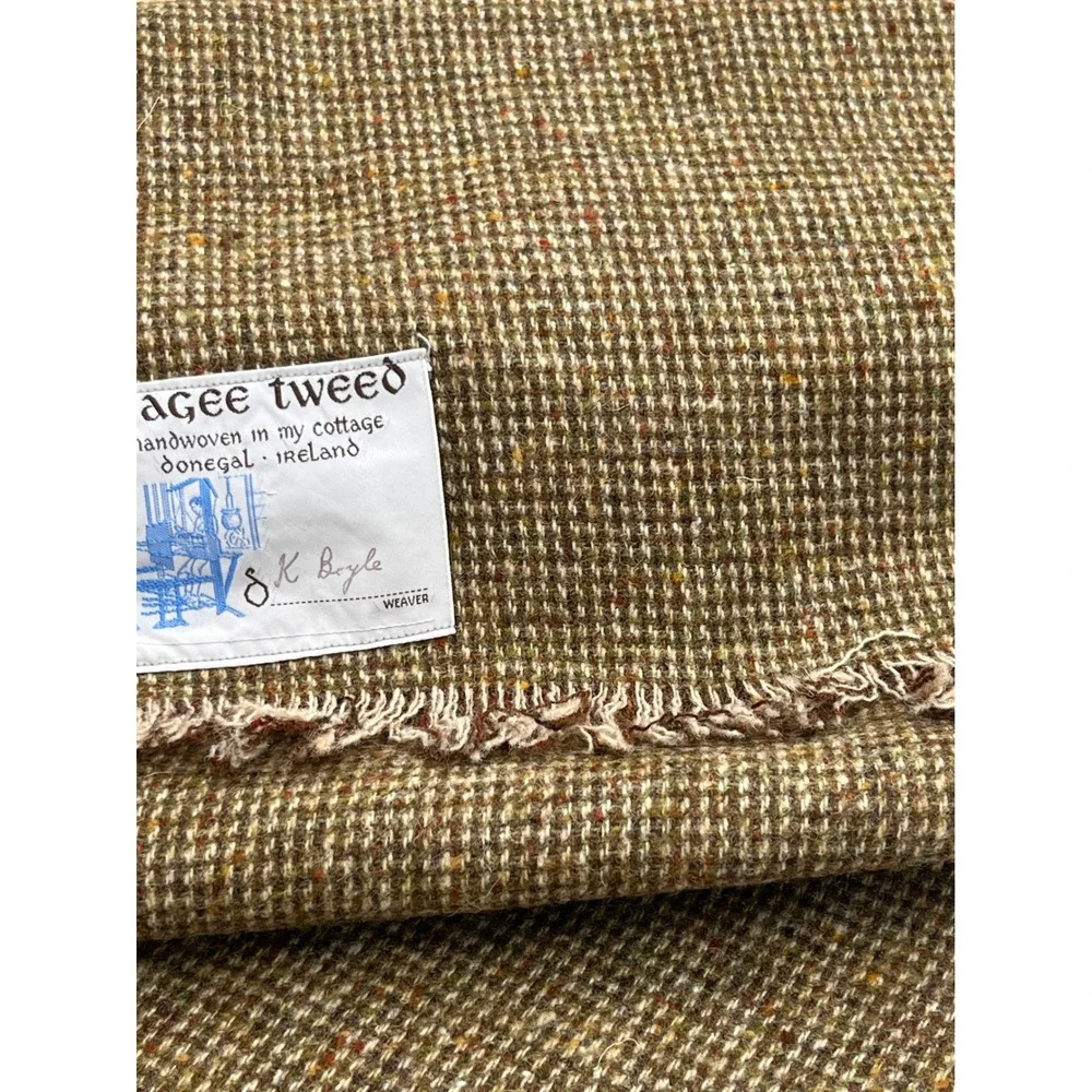 Magee Tweed Scarf Handwoven Donegal Ireland Green Brown Wool Fringed K Boyle